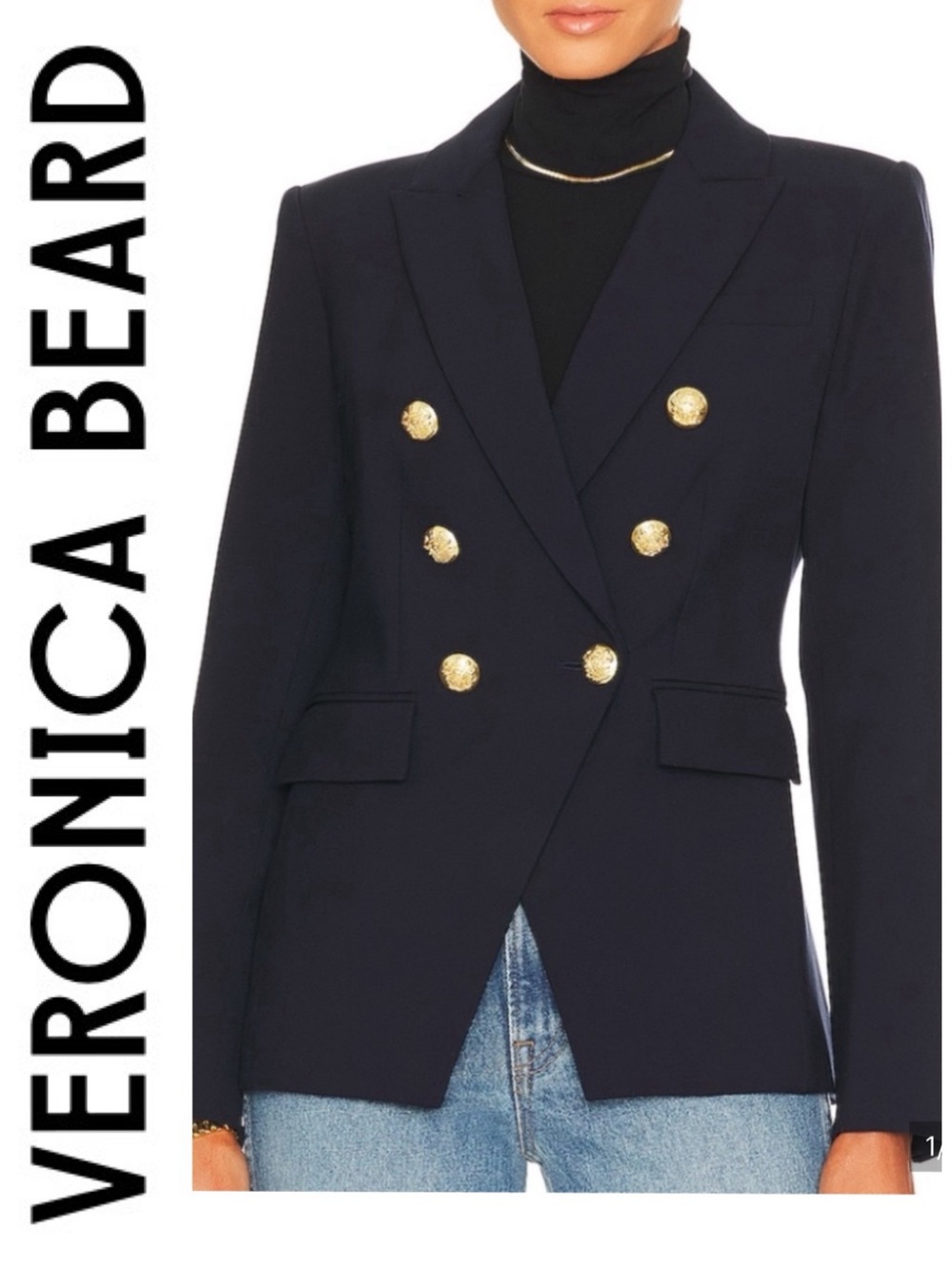 VERONICA BEARD Miller Dickey Jacket Double-Breasted Blazer Black Size 8 New Gold